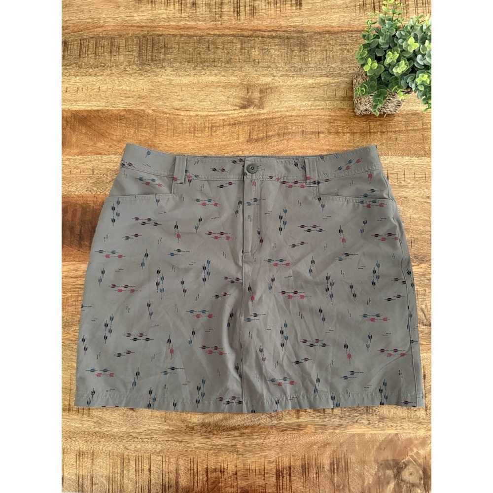Eddie Bauer Womens 16 Outdoor Hiking Skort Green Geometric Print Built In Shorts